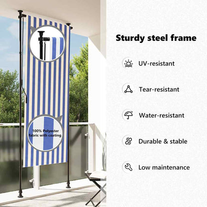 Außenrollo Blau und Weiß 120x270 cm Stoff und Stahl