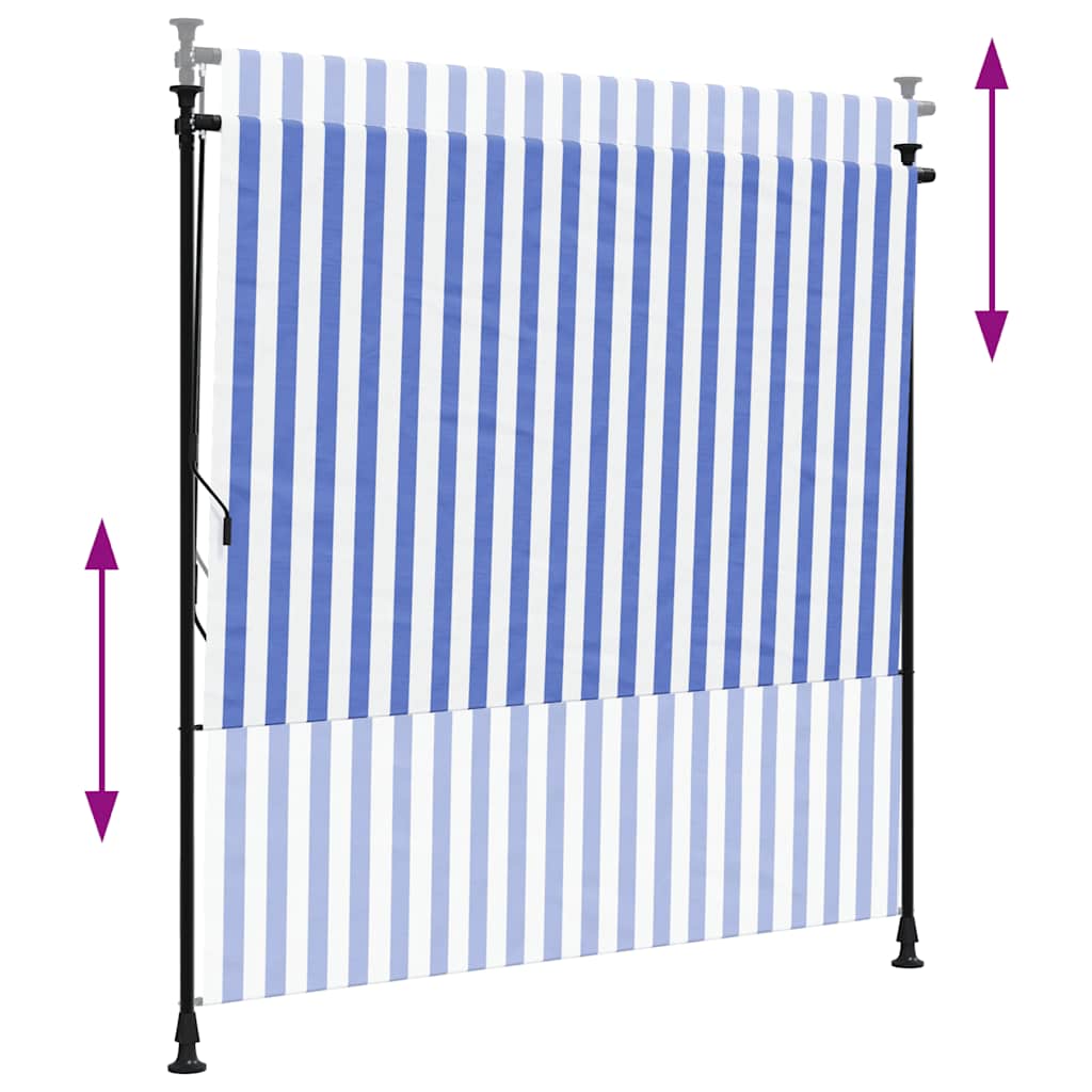 Außenrollo Blau und Weiß 150x270 cm Stoff und Stahl
