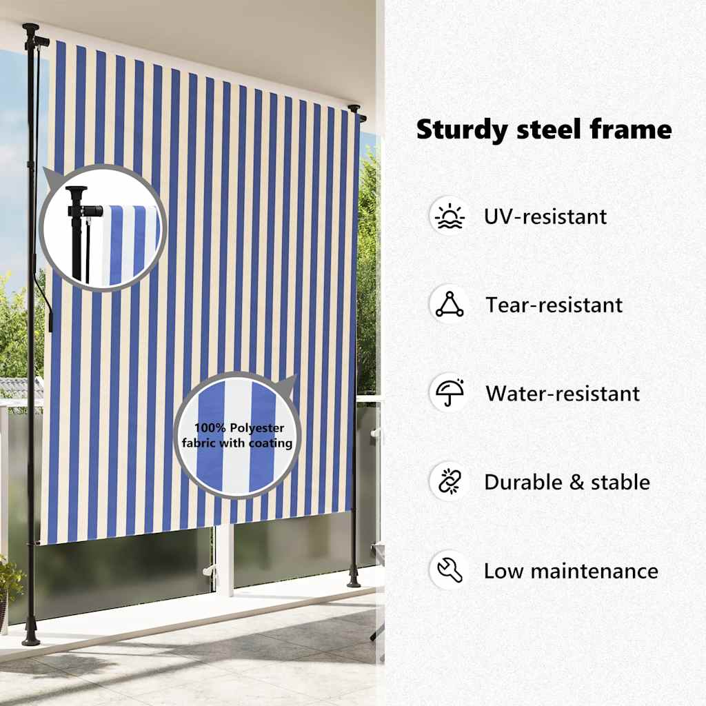 Außenrollo Blau und Weiß 150x270 cm Stoff und Stahl
