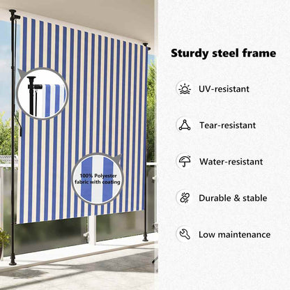 Außenrollo Blau und Weiß 150x270 cm Stoff und Stahl