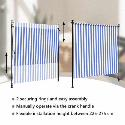 Außenrollo Blau und Weiß 150x270 cm Stoff und Stahl