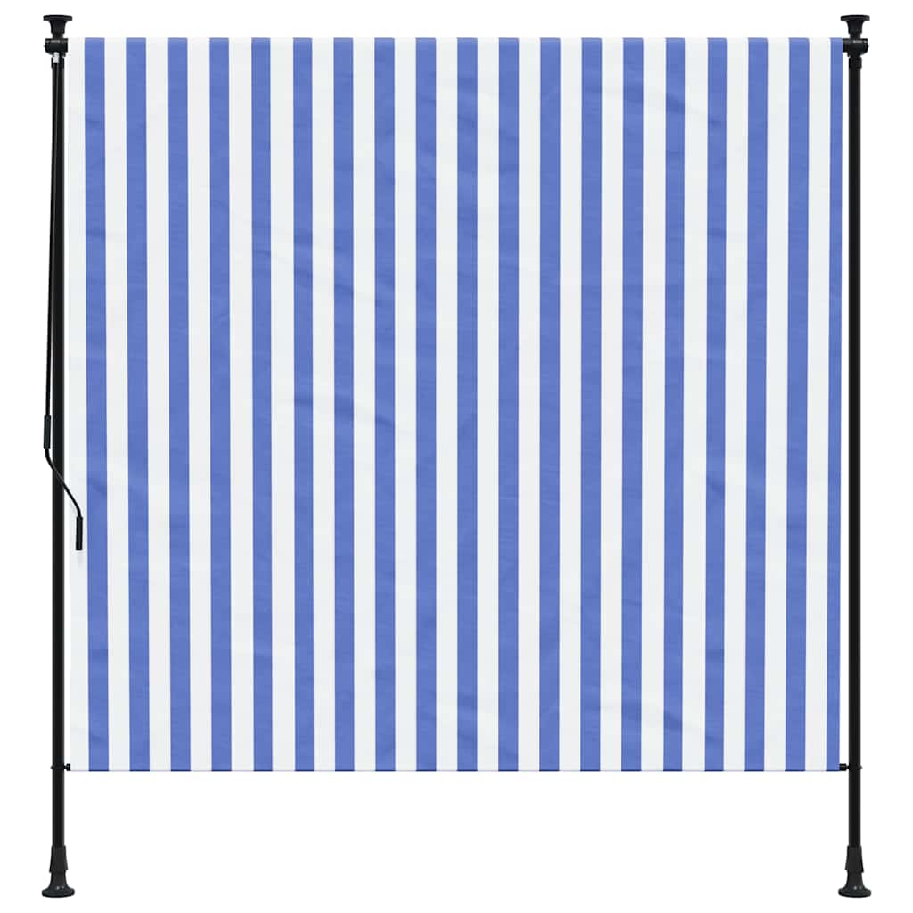 Außenrollo Blau und Weiß 200x270 cm Stoff und Stahl