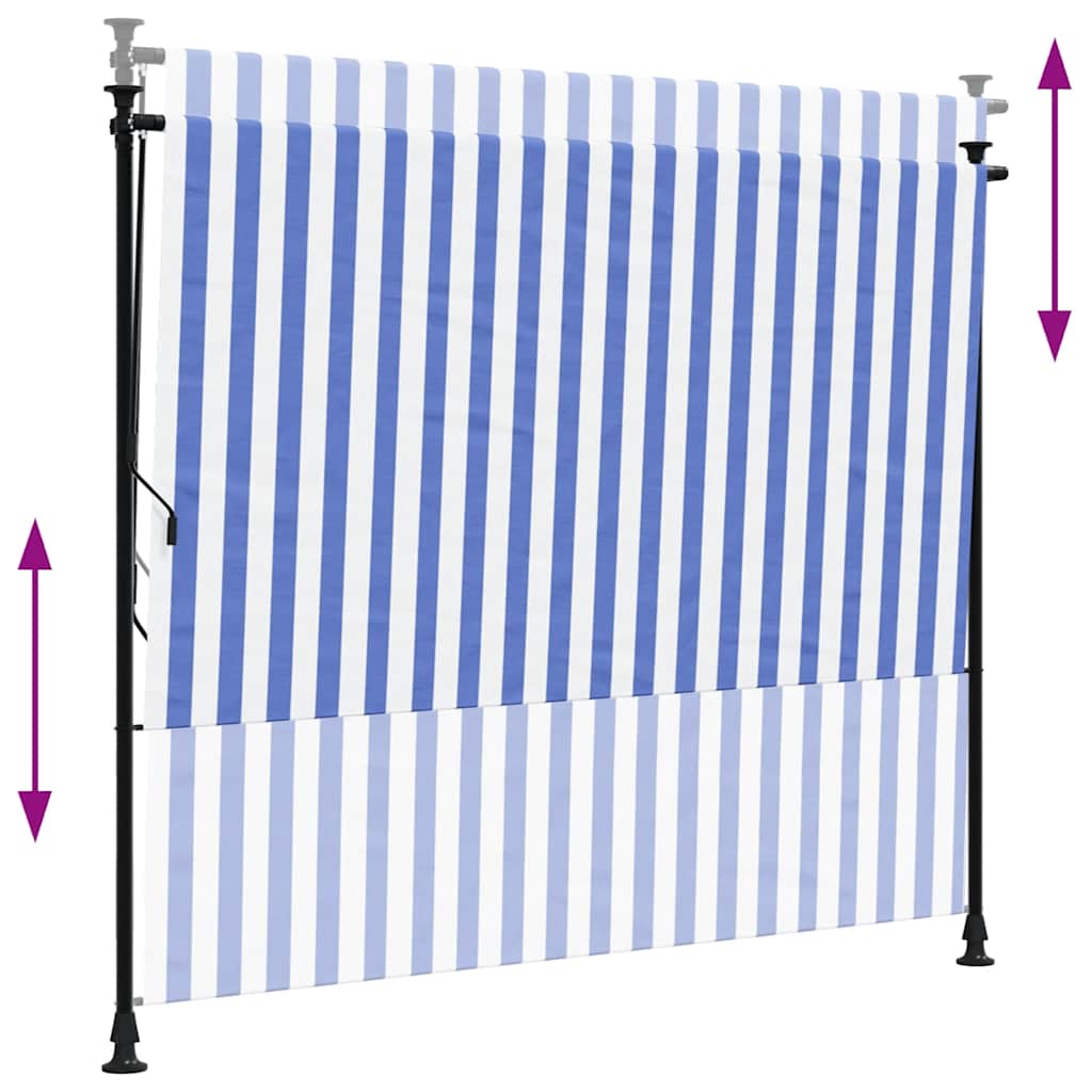 Außenrollo Blau und Weiß 200x270 cm Stoff und Stahl