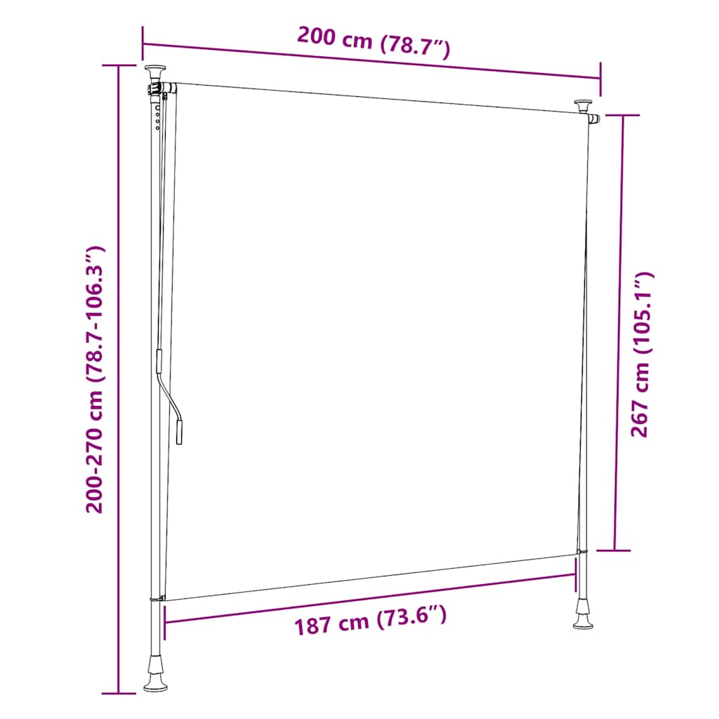 Außenrollo Blau und Weiß 200x270 cm Stoff und Stahl