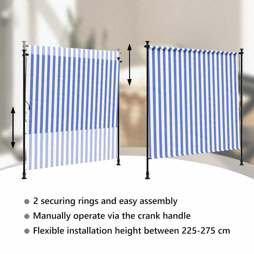 Außenrollo Blau und Weiß 200x270 cm Stoff und Stahl