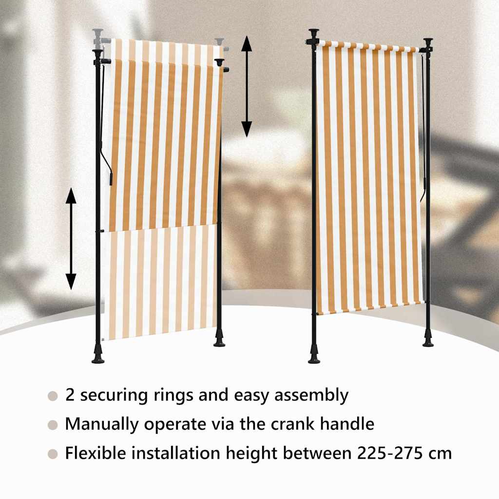 Außenrollo Orange und Weiß 120x270 cm Stoff und Stahl