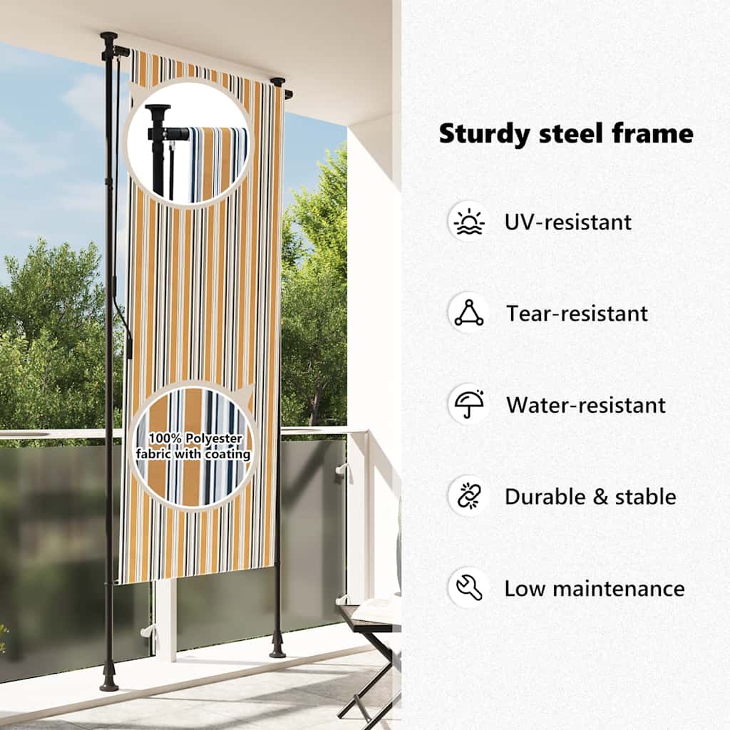 Außenrollo Gelb und Weiß 120x270 cm Stoff und Stahl
