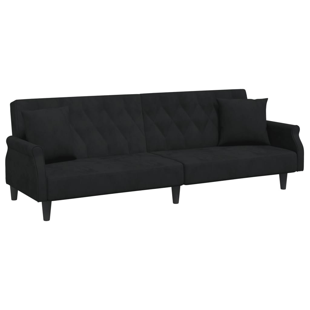 Schlafsofa 2-Sitzer mit Kissen und Fußhocker Schwarz Samt