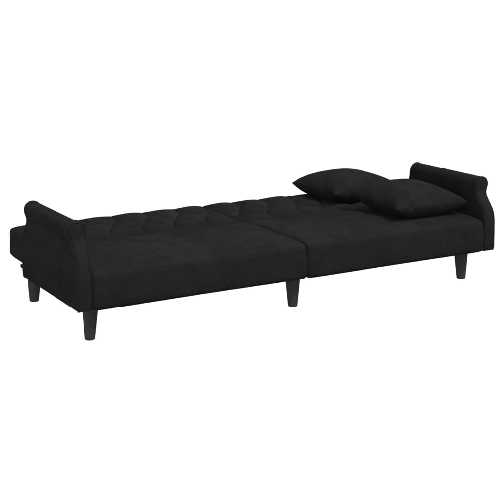 Schlafsofa 2-Sitzer mit Kissen und Fußhocker Schwarz Samt