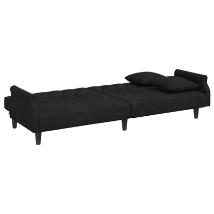 Schlafsofa 2-Sitzer mit Kissen und Fußhocker Schwarz Samt