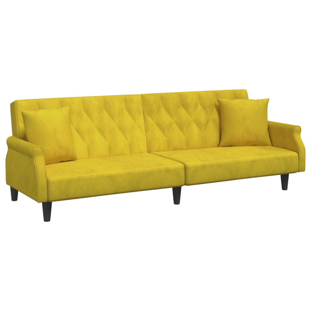 Schlafsofa 2-Sitzer mit Kissen und Fußhocker Gelb Samt