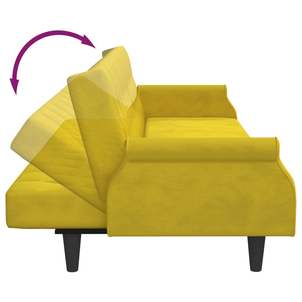 Schlafsofa 2-Sitzer mit Kissen und Fußhocker Gelb Samt
