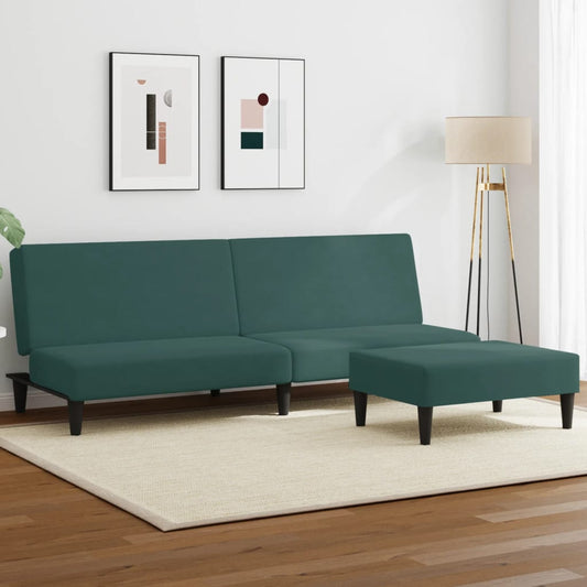 Schlafsofa 2-Sitzer mit Fußhocker Dunkelgrün Samt