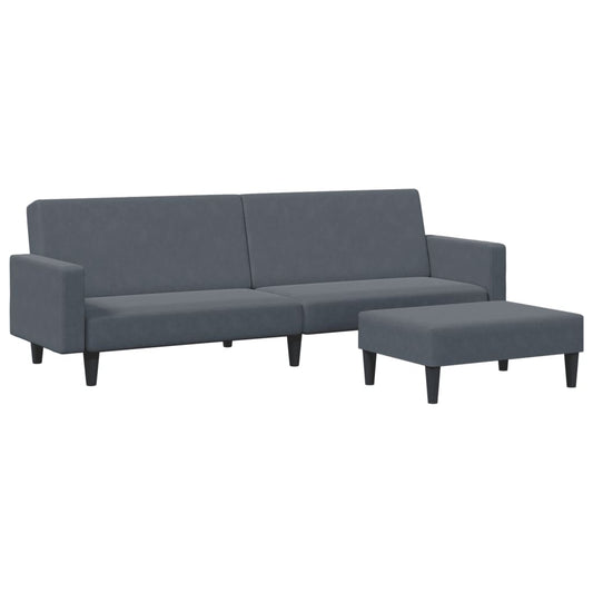 2-personers sovesofa med fodskammel mørkegrå fløjl
