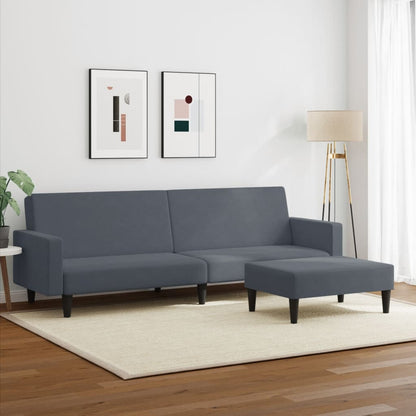2-personers sovesofa med fodskammel mørkegrå fløjl