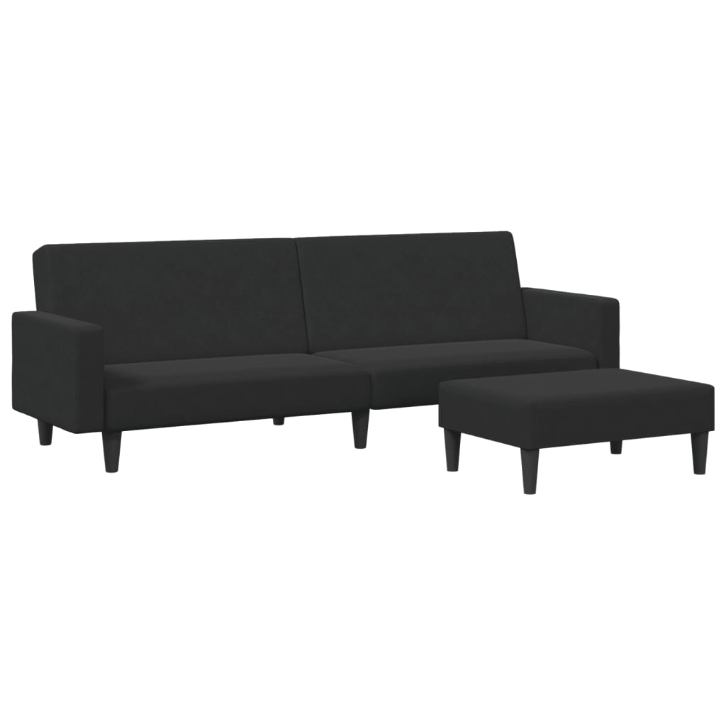 2-personers sovesofa med fodskammel sort fløjl