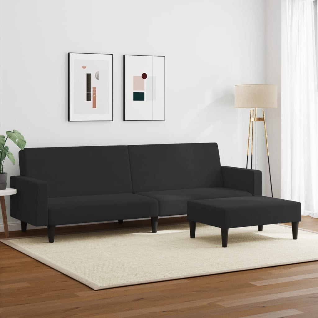 2-personers sovesofa med fodskammel sort fløjl