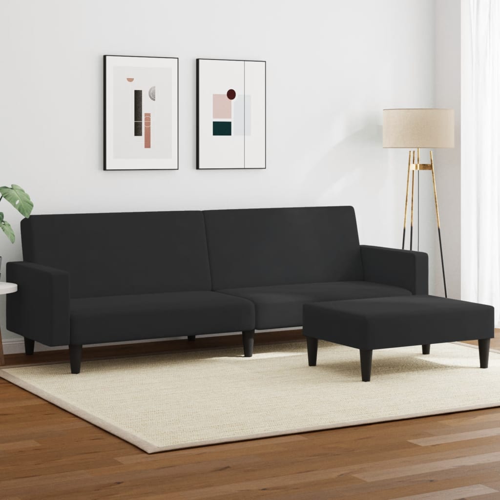 2-personers sovesofa med fodskammel sort fløjl