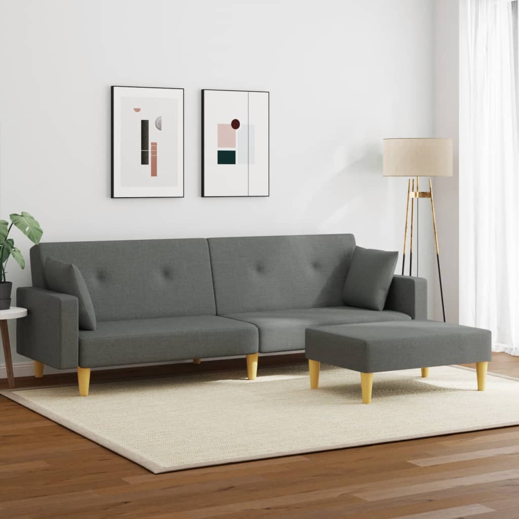 2-personers sovesofa med fodskammel mørkegrå stof