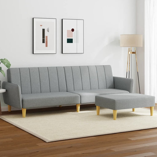 2-personers sovesofa med fodskammel lysegråt stof