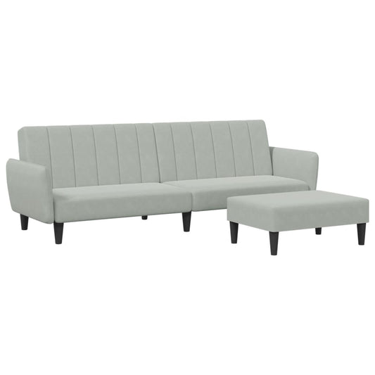 2-personers sovesofa med fodskammel lysegrå fløjl