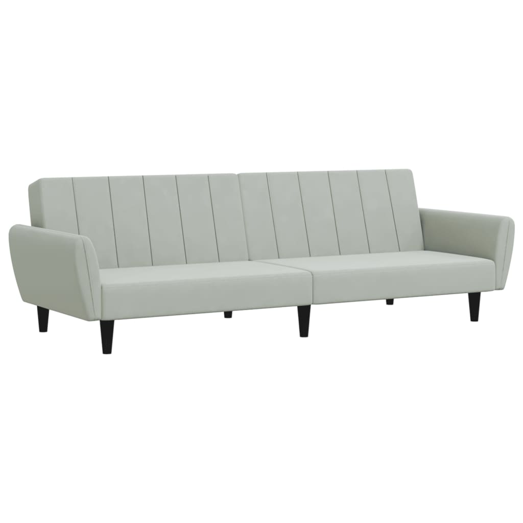 2-personers sovesofa med fodskammel lysegrå fløjl