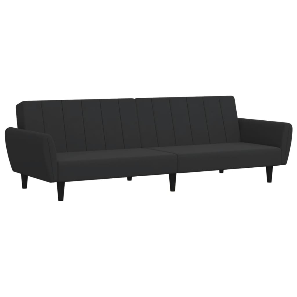 Schlafsofa 2-Sitzer mit Fußhocker Schwarz Samt