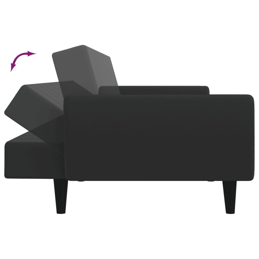 Schlafsofa 2-Sitzer mit Fußhocker Schwarz Samt