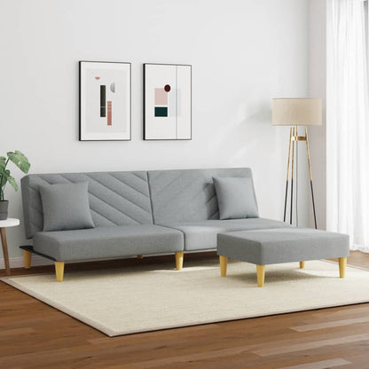 Sovesofa 2-personers med hynder og fodskammel lysegråt stof
