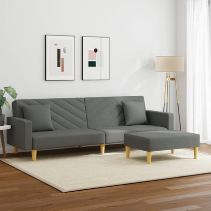 Sovesofa 2-personers med hynder og fodskammel mørkegrå stof