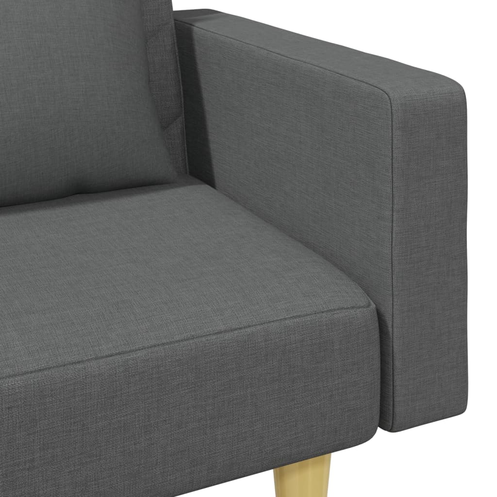 Sovesofa 2-personers med hynder og fodskammel mørkegrå stof