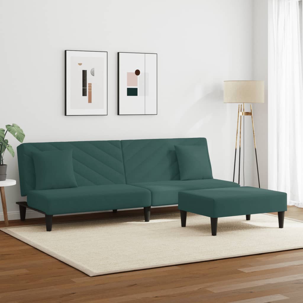 2-delt Sofasæt med hynder mørkegrøn fløjl