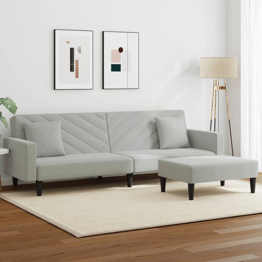 2-delt Sofasæt med puder lysegrå fløjl