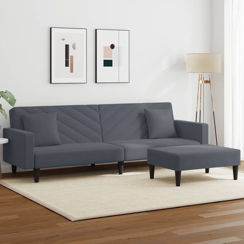 2-delt Sofasæt med hynder mørkegrå fløjl