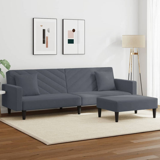 2-delt Sofasæt med hynder mørkegrå fløjl