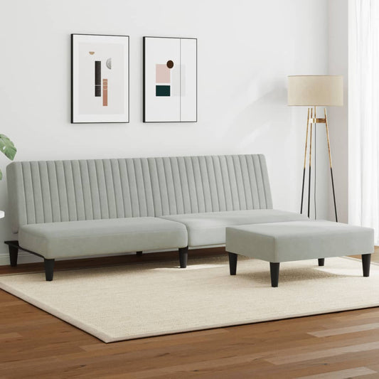 2-delt Sofasæt lysegrå fløjl