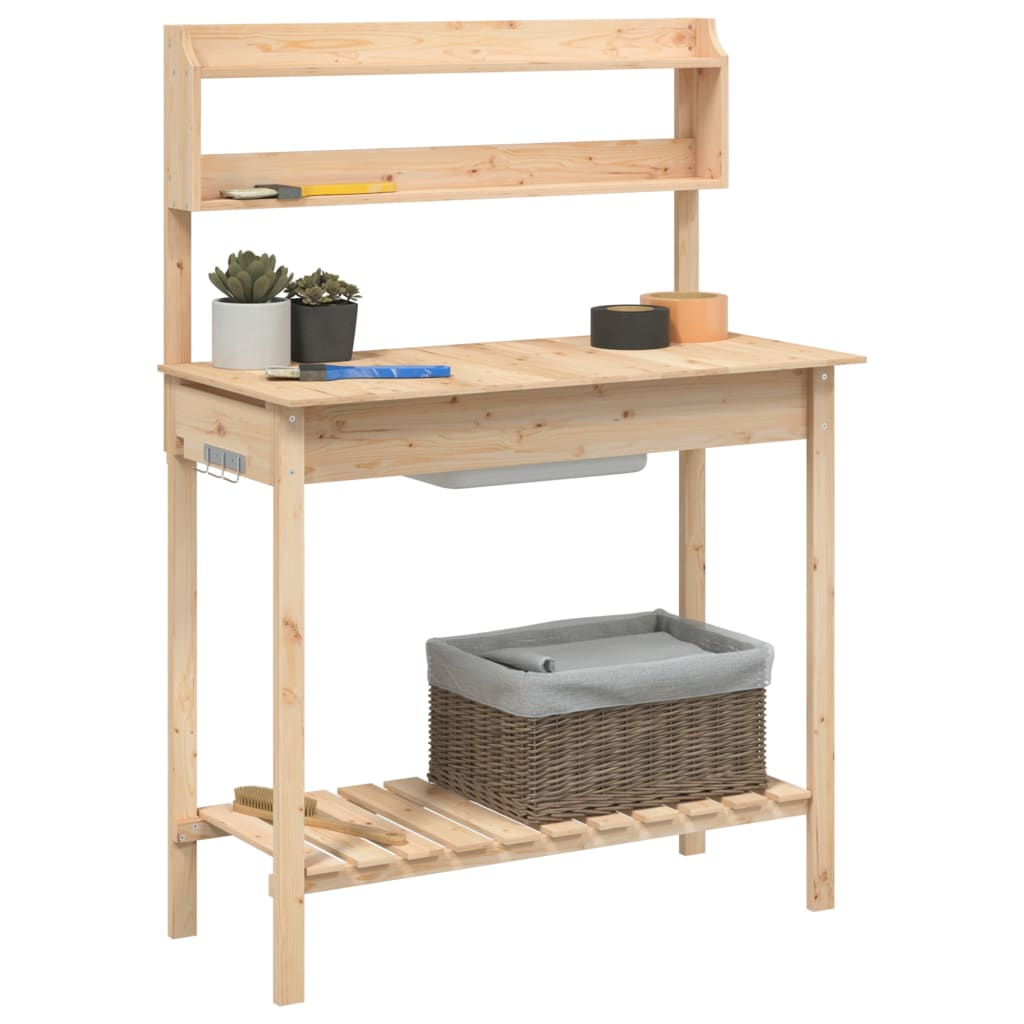 Plantebord med vask 147,5x44x139,5 cm massiv grantræ