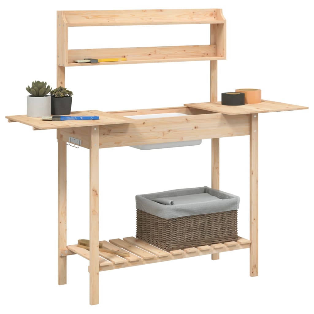 Plantebord med vask 147,5x44x139,5 cm massiv grantræ