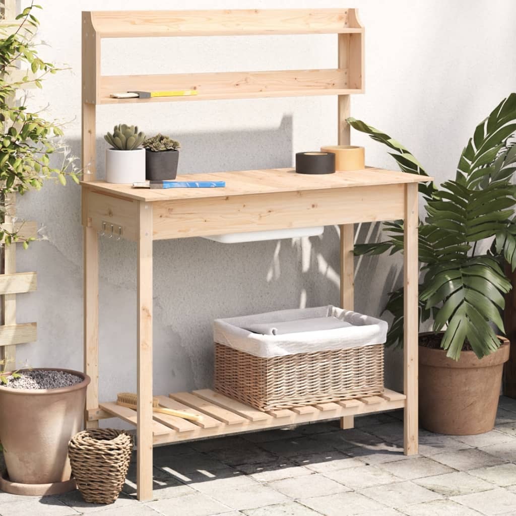 Plantebord med vask 147,5x44x139,5 cm massiv grantræ