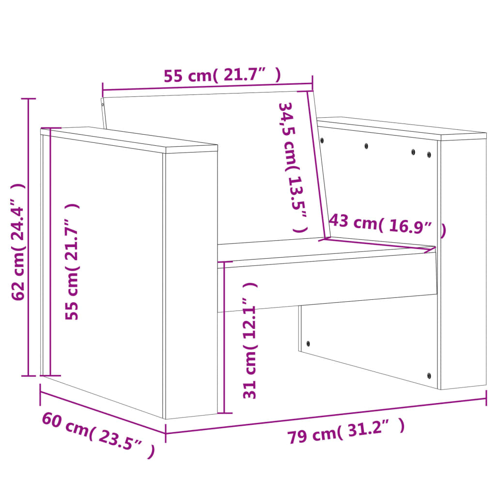 Havestol 79x60x62 cm massivt fyrretræ
