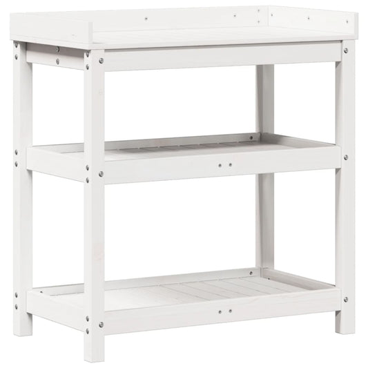 Pflanztisch mit Ablagen Weiß 82,5x45x86,5 cm Massivholz Kiefer