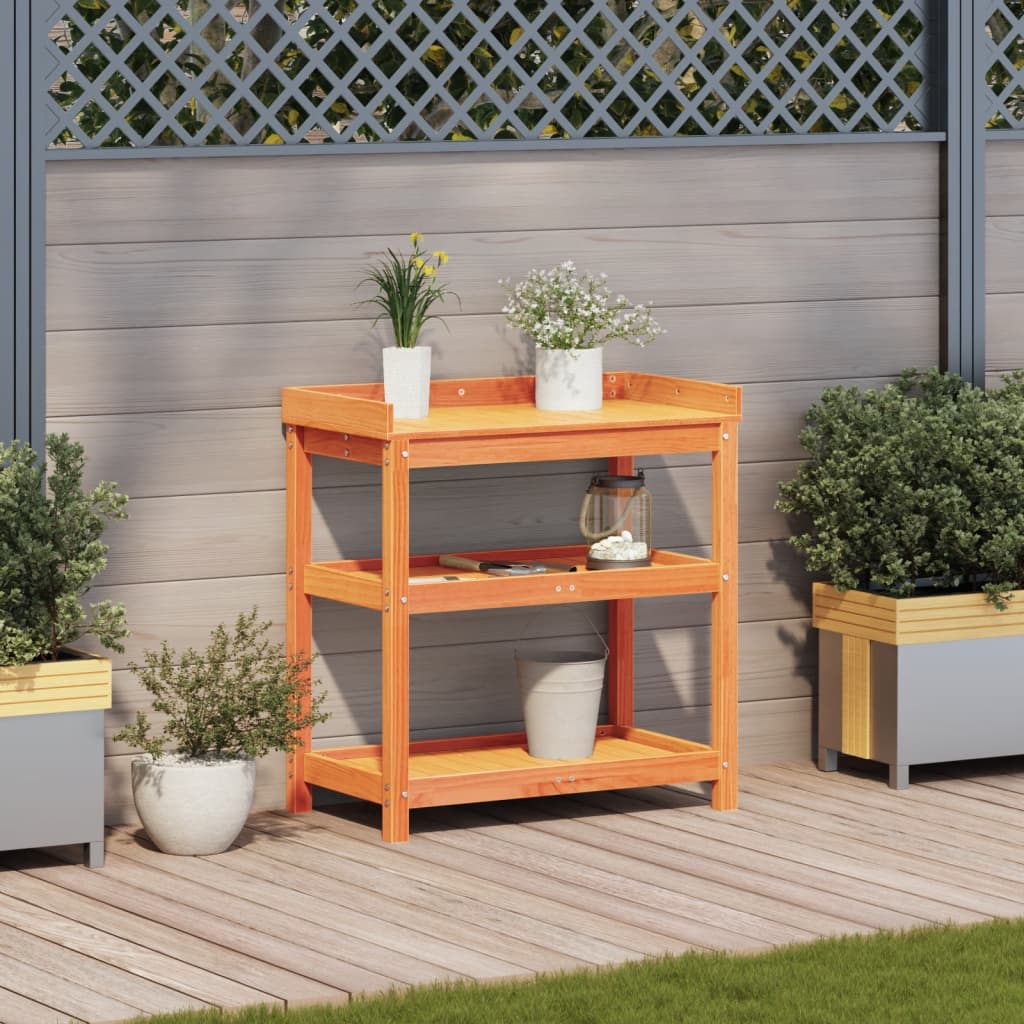 Plantebord med hylder brun 82,5x45x86,5 cm massiv fyrretræ