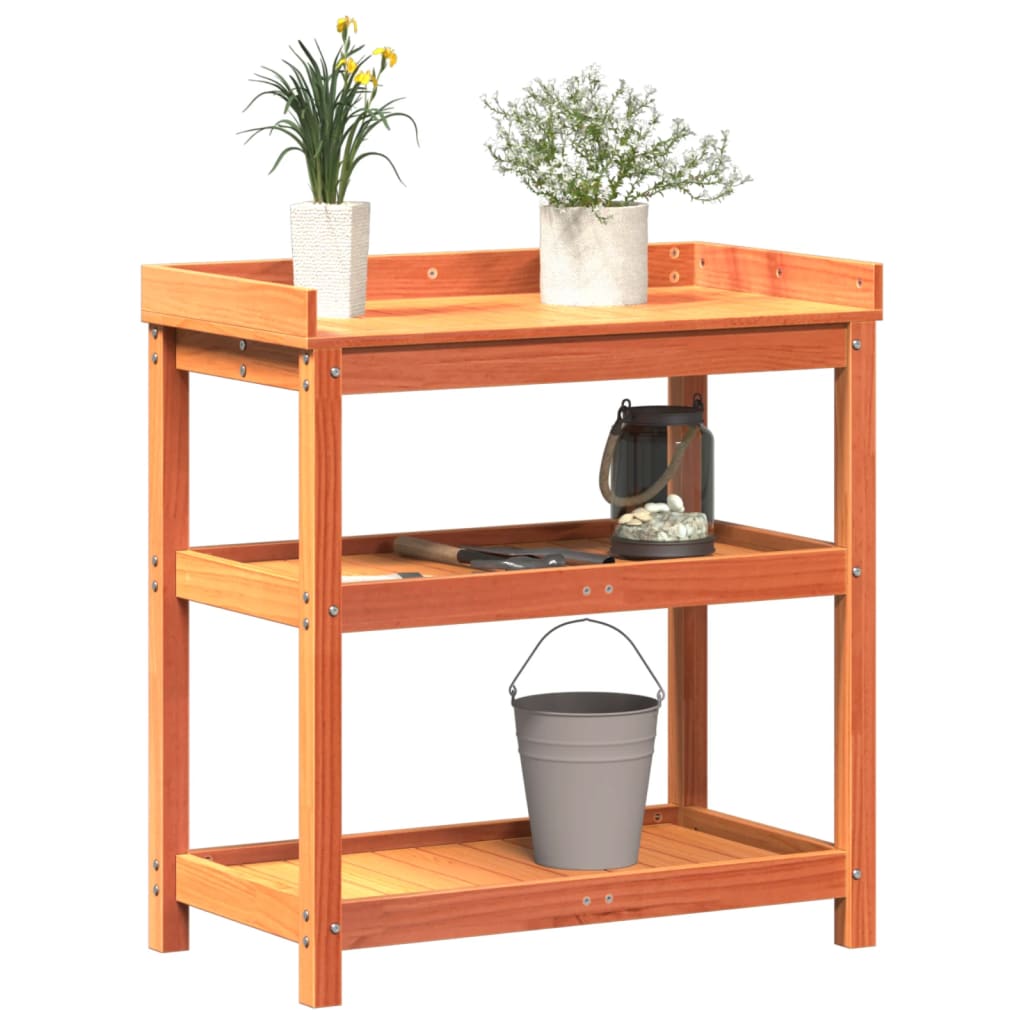 Plantebord med hylder brun 82,5x45x86,5 cm massiv fyrretræ