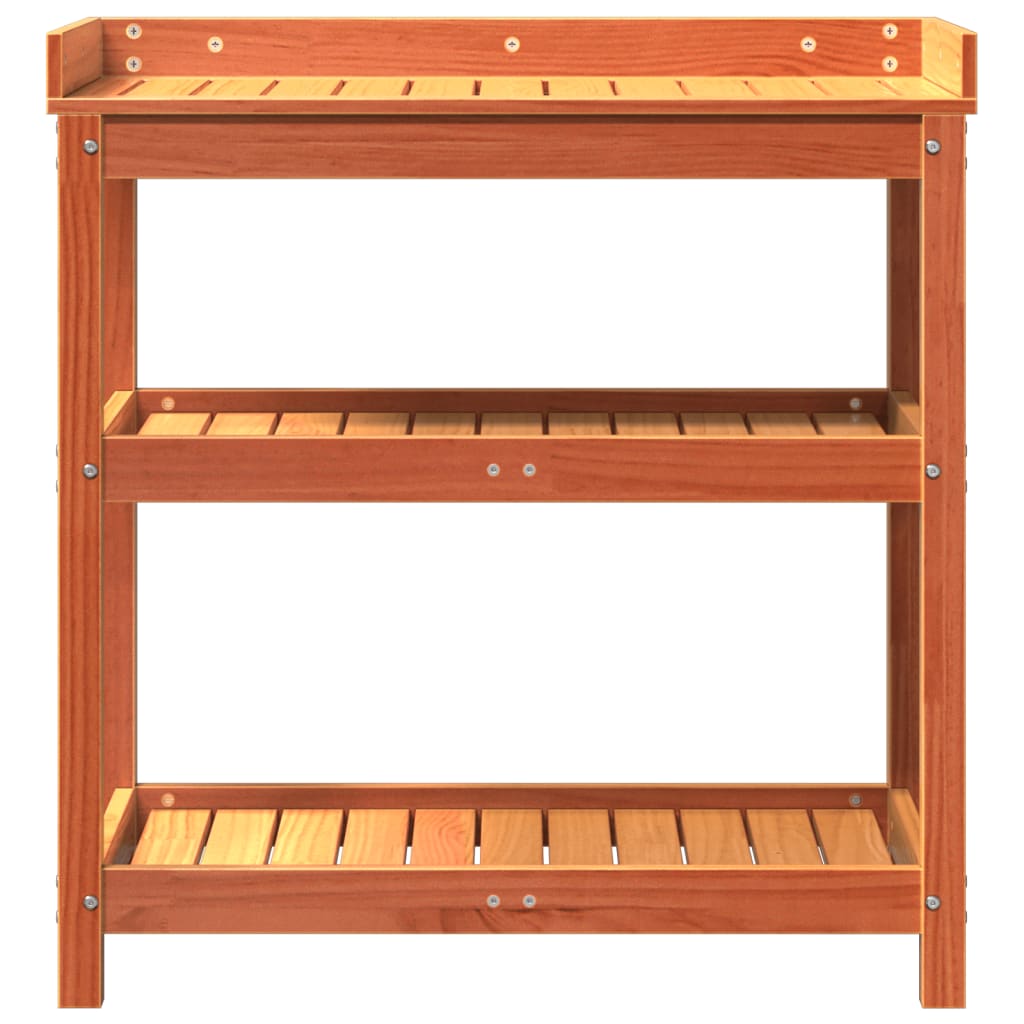 Plantebord med hylder brun 82,5x45x86,5 cm massiv fyrretræ