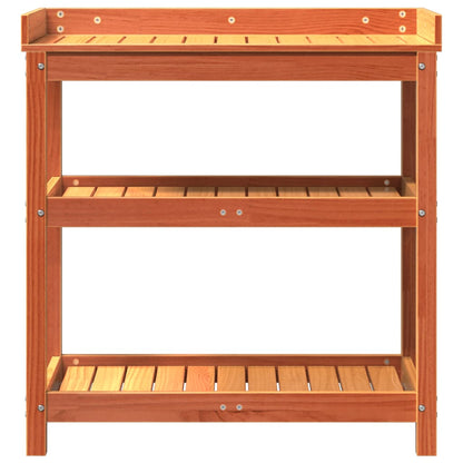 Plantebord med hylder brun 82,5x45x86,5 cm massiv fyrretræ