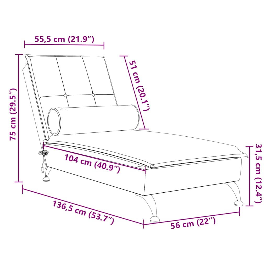 Massage-Chaiselongue mit Nackenrolle Dunkelgrau Samt