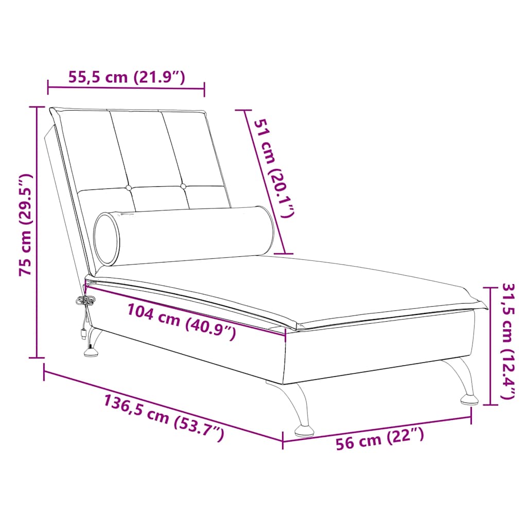 Massage-Chaiselongue mit Nackenrolle Rosa Samt