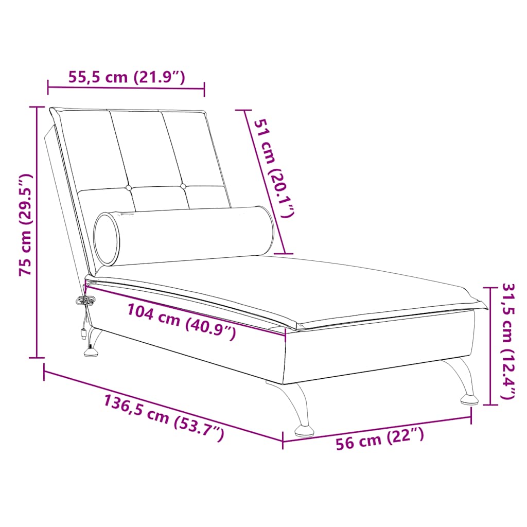 Massage-Chaiselongue mit Nackenrolle Schwarz Samt