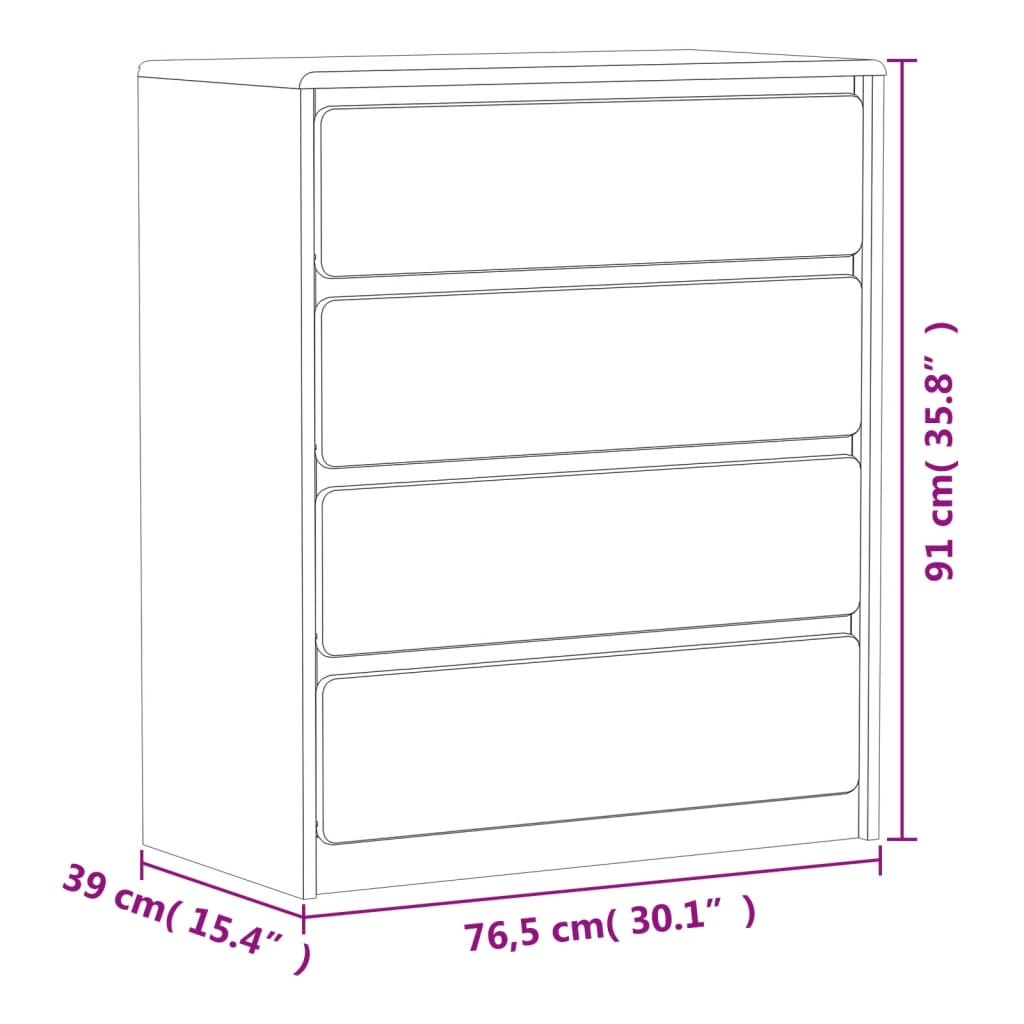 Skuffeskab SAUDA eg look 76,5x39x91 cm massivt træ