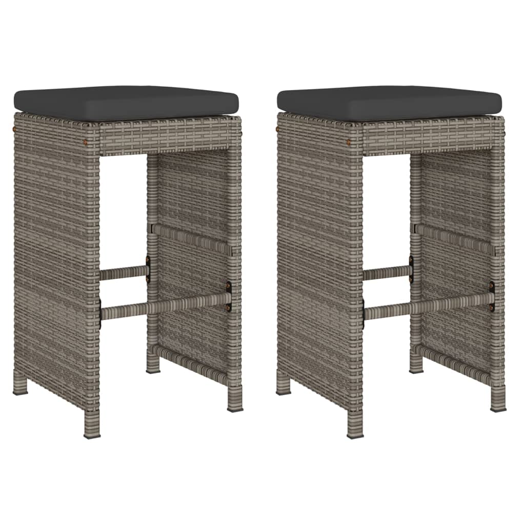 Garten-Barhocker mit Kissen 2 Stk. Grau Poly Rattan